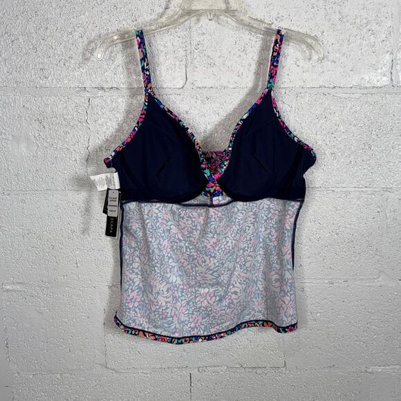 Island Escape Women's Gemini Printed Push-up Tankini Top, Navy multi, 14 - Picture 10 of 11